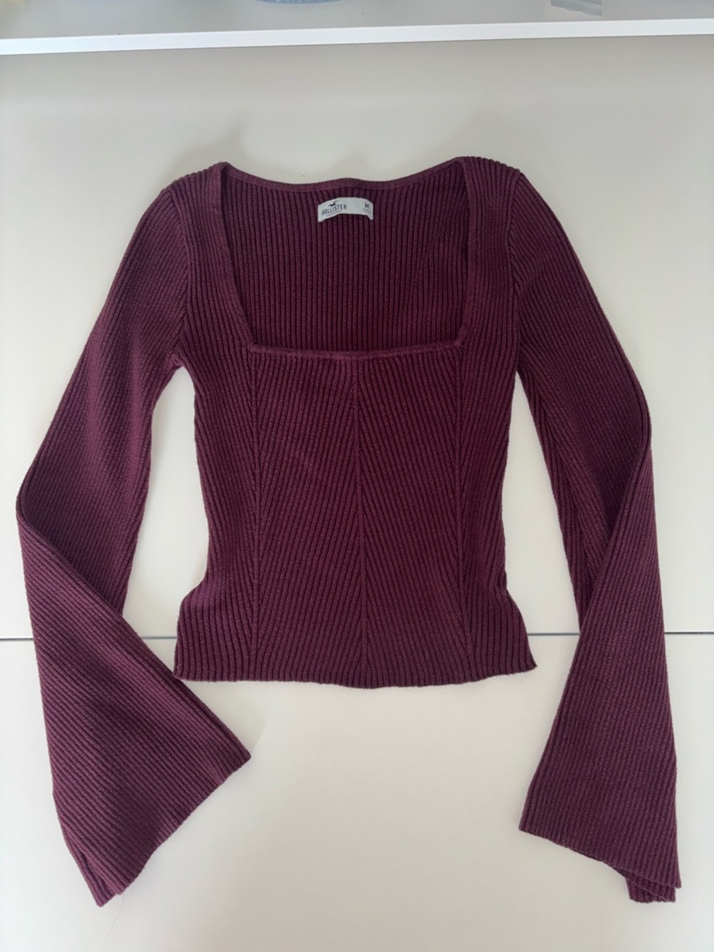 Hollister Purple Square Neck, Cropped Ribbed Sweater Top